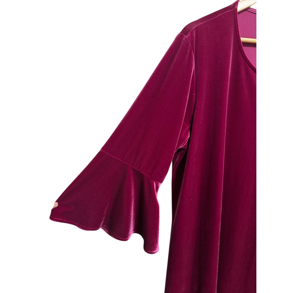 Caroline Rose Bella Velvet Bell Sleeve Dress Womens 1X Magenta $285 NEW - Picture 4 of 7